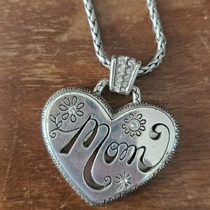 Brighton Silver-Tone 'Mom' Heart Pendant Necklace with Crystal Accents